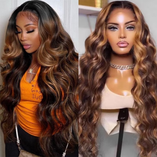 Usofthair 13x4 Swiss HD Lace Frontal Wigs Human Hair Balayage #FB30 Body Wave Highlight Color Wigs